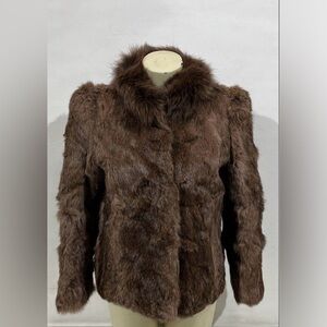 Upward Women's Vintage Brown Solid 100% Rabbit Fur Retro Jacket Origin France